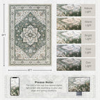 6x9 Area Rugs Living Room Rug: Washable Vintage Boho Medallion Rug No Slip Stain Resistant Soft Carpet Indoor Large Carpets for Bedroom Dining Room Farmhouse Nursery Hallway Home Office Green Ivory