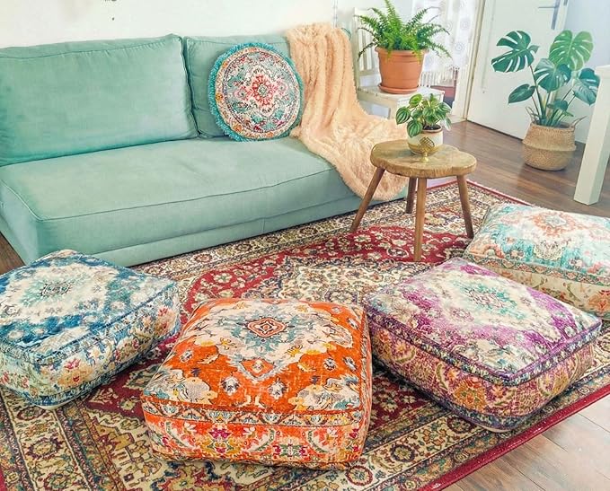 Mandala Life ART Large Yoga Décor Bean Bag Cover Orange Boho Chic Orange Decorative Floor Cushion Moroccan Seating Area Perfect for Living Room, Bedroom, Nursary or Children Room Unstuffed