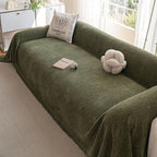 ROOMLIFE Green Sofa Cover, Vintage Boho Couch Cover for 3 Cushion Sofa, Non Slip Soft Chenille Sofa Slipcovers for Dog, Washable Furniture Sofa Protector Cover with Tassel for Living Room, 71''X118”
