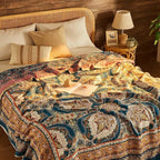 Boho Throw Blanket 100% Cotton Muslin Woven Blanket Bohemian Bed Throws Vintage Rustic Farmhouse Decor Reversible Bed Blanket Quilt for All Seasons（Blue 60"x80"）