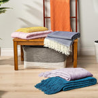 PAVILIA Herringbone Blanket Throw with Fringe,Faux Cashmere Knitted Throw with Tassels for Couch Bed,Decorative Farmhouse Soft Lightweight Plush Fuzzy Cozy,50x60,Herringbone - Navy Blue