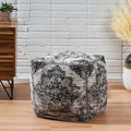 GDFStudio Boho Handmade Fabric Cube Pouf Ottoman Foot Stool - Bean Bag Floor Chair - Foot Rest Couch for Living Room Bedroom,Black and Beige,16"" x 16"" x 16"", 312604N