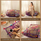 THE ART BOX Cotton Patchwork Vintage Boho Embroidered Floor Pillows & Cushion Cover Dog Pouf Seating Pouf Meditation Pillow Pet Bedding Cat Bed Boho Home Décor (35x35 Inches, Cover Only)