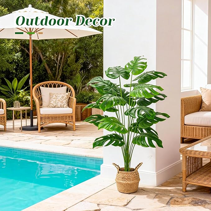 Der Rose 44" Tall Fake Plants with Basket Large Artificial Monstera Plants Indoor, Easy Assembly Faux Tree for Outdoor Office Living Room Bedroom Home Apartment Decor