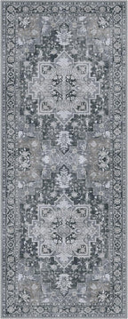 GENIMO 2'6''x10 Runner Rugs for Hallway, Machine Washable Non Slip Vintage Rugs, Low Pile Lightweight Soft Print Rug for enrtyway, Corridor, Home Office, Kitchen,Dark Gray