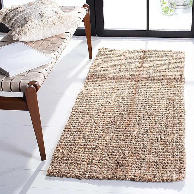 SAFAVIEH Natural Fiber Collection Runner Rug - 2' x 14', Natural Brown, Handmade Jute, Farmhouse Style, Chunky Textured Thick Pile (NF447A)