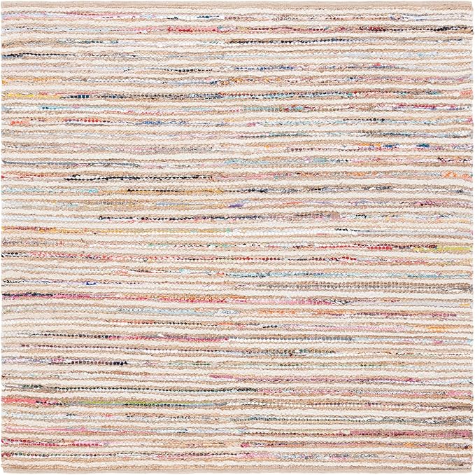 SAFAVIEH Cape Cod Collection Area Rug - 6' Square, Natural & Rust, Handmade, Braided Design, Ideal for The Living Room, Bedroom, Dining Room (CAP151P-6SQ)