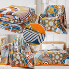 Boho Blanket Soft Muslin BohoThrow Blanket, 100% Cotton Floral Printed Farmhouse Decor All Season Reversible Rustic Throw for Sofa Couch Chair (Orange, 50"x60")