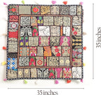 THE ART BOX Cotton Patchwork Vintage Boho Embroidered Floor Pillows & Cushion Cover Dog Pouf Seating Pouf Meditation Pillow Pet Bedding Cat Bed Boho Home Décor (35x35 Inches, Cover Only)