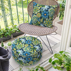 Inflatable Ottoman Stool D21 xH9 for Outdoor/Indoor Use, Water Repellent Patio Foot Rest with Portable Handle,Round Pouf Ottoman Suitable for Garden,Deck and Camping-Flower Child