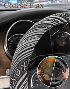 SEG Direct Boho Steering Wheel Cover with Baja Blanket Cloth, Ethnic Style Auto Wheel Cover Made of Coarse Flax, Fits 14 1/2-15 1/4 inches Car Wheel