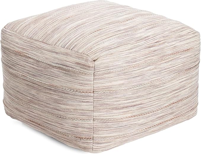 Anji Mountain Pouf Ottoman Foot Rest, Handmade Ottoman Pouf, Comfortable Foot Stool, Decorative Floor Seating for Living Room Decor, Bedroom & Home Décor Accent - Joya Taupe