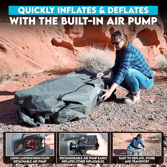 Pittman - Inflatable Couch with Built in Pump for Outdoors & Indoors - Blow Up Couch for Camping, Glamping or Home use has Heavy Duty Puncture Resistant Fabric for Inflatable Sofa Comfort & Durability