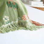 Boho Throw Blanket for Bed 80”x90”, 100% Cotton Woven Blanket for Couch Sofa, Ultra Soft 4-Layer Muslin Quilt with Floral Printed, Farmhouse Bed Blanket/Cover for Living Room Decor