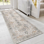 GENIMO Runner Rug 2'6"x5 Machine Washable Non Slip Vintage Hallway Runner Rug, Low Pile Lightweight Rugs for Indoor Entryway, Hallway, Kitchen and Corridor, Light Taupe Brown
