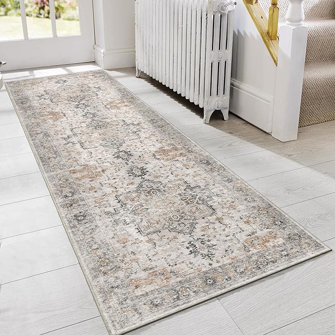 GENIMO Runner Rug 2x4, Non Slip Hallway Runner Rugs, Low Pile Lightweight Machine Washable Vintage Rug for Hallway, Entryway, Bedroom, Kitchen and Corridor,Taupe