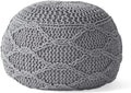 Christopher Knight Home Morven Knitted Round Pouf - Cotton - Gray