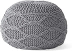 Christopher Knight Home Morven Knitted Round Pouf - Cotton - Gray