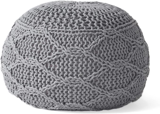 Christopher Knight Home Morven Knitted Round Pouf - Cotton - Gray