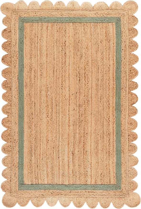 SAFAVIEH Area Rug 5x8 - Natural Fiber Collection - Natural & Light Green, Handmade Jute, Ideal for Living Room, Bedroom, Dining Space (NF896W)