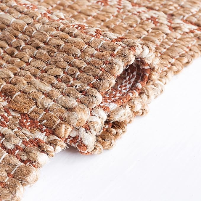 SAFAVIEH Natural Fiber Collection Area Rug - 10' x 14', Rust & Natural, Handmade Flat Weave Stripe Jute & Cotton Jute, Ideal for High Traffic Areas in Living Room, Bedroom (NFB655P)