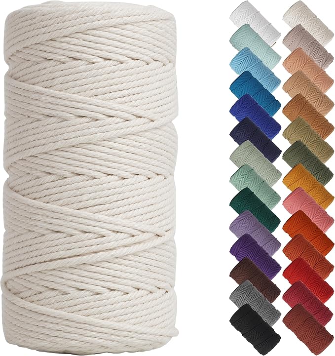 NOANTA Natural Macrame Cord 3mm x 220Yards, Beige Macrame Rope, Cotton Cord for Wall Hanging, Plant Hangers, Christmas Crafts, Knitting