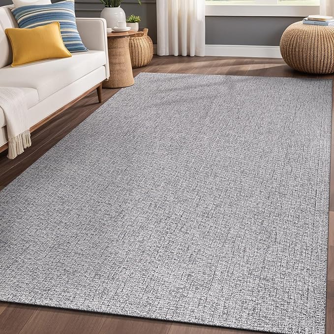 Easy Jute Rugs 5x7 Gray Color Living Room Indoor Outdoor Area Rug for Farmhouse Patio and Kitchen Rug High Traffic Washable Easy to Clean Solid Boho Woven Design Outside Carpet (5 x 7)
