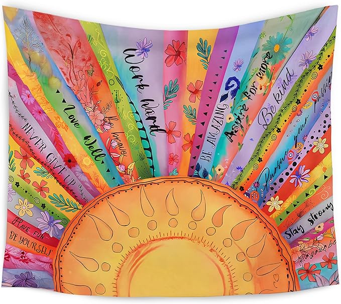 WARDOS Colorful Boho Sun Tapestry, Motivational Sunshine Tapestry Wall Hanging, Boho Abstract Sun Sunshine Wall Blanket Decor for Home Living Room Bedroom, 50x60 Inch
