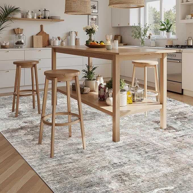 9x12 Area Rugs for Living Room, Non Slip Machine Washable Vintage Rugs, Low Pile Lightweight Large Rug for Bedroom, Dining Room, Home Office Grey Pink
