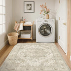 3x5 Area Rug - Washable Kitchen Rugs Non Slip,Soft Low Pile Small Rug for Entryway, Stain Resistant Vintage Area Rugs for Home Decor(Ivory/Beige, 3'x5')