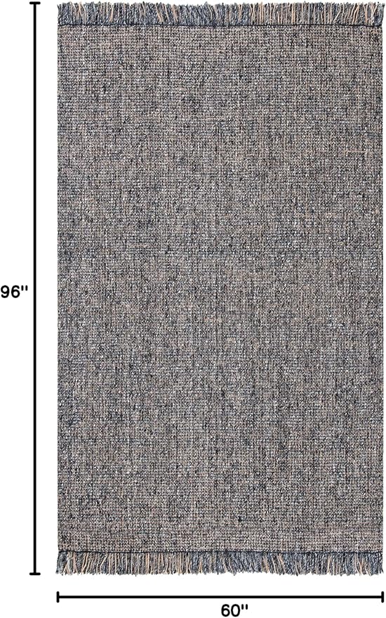 SAFAVIEH Natural Fiber Collection Area Rug - 5' x 8', Charcoal & Natural, Handmade Woven Fringe Jute, Ideal for High Traffic Areas in Living Room, Bedroom (NF826H)