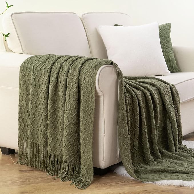 BATTILO HOME Throw Blanket for Couch, Textured Knit Throw, Olive Green Throws for Home Decor, Soft Blanket Throw for Bedroom Decor Housewarming Gifts, 50"x60"