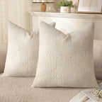 AELS Boho Decorative Textured Throw Pillow Covers 20x20, Organic Modern Mid Century Rainbow Tufted Pillow Case, Farmhouse Rustic Geometric Woven Cushion Case for Bed Couch Sofa, Creamy White