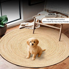 Ramanta Home Hand Woven Jute Braided Rug 4' Round - Natural, Farmhouse Accent Circle Reversible Rugs for Kitchen, Nursery, Kids Room, Boho Floor Carpet for Living Room, Patio - 4 Feet Round