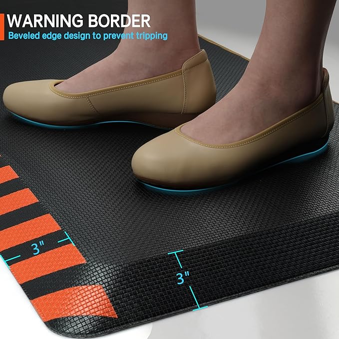 FEATOL Anti Fatigue Mat Industrial, Ergonomic Standing Floor Mat for Work for Stand -Safety Support for Leg & Back Pain(Orange Border, 20" x 59", 2PC)