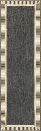 Nuloom Asha Dark Grey/Ivory, 2' x 8', Casual, Striped Border, Soft and Cozy, High Traffic, Stain Resistant, Easy Clean, Durable Runner for Indoor/Outdoor Patio, Deck, Porch, Garden, Courtyard