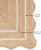 Wave Scalloped Natural Jute Rug - Boho Entryway Runner, Farmhouse Scallop, Off White (8'x10')