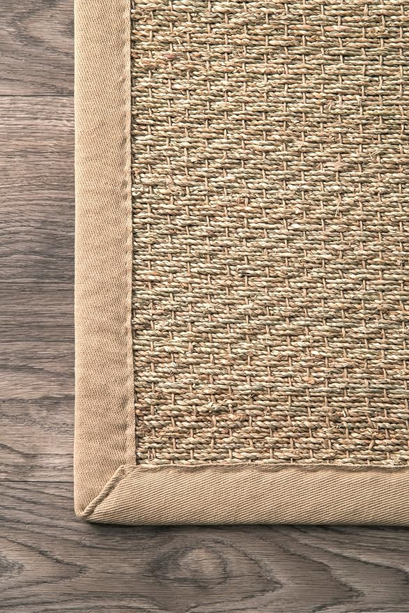 Nuloom Elijah Beige/Natural, 6' Square, Basketweave, Seagrass, Soft and Textured, High Traffic, Stain Resistant, Easy Clean, Durable Area Rug for Bedroom, Living Room, Dining, Den, Foyer, Entryway