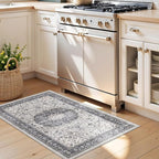 Washable 2x3 Entryway Area Rug: Vintage Soft Thin Door Mat with Non Slip Backing Water Resistant Carpet for Bedroom Low Pile Floor Mat for Kitchen Bathroom Laundry Easy Clean Rug for Family(2x3,Grey)