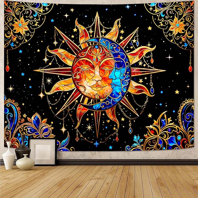 Spenlife Celestial Sun and Moon Tapestry Cosmic Tapestry for Bedroom Astral Tapestries Wall Hanging Bedroom Living Room Wall Art and Home Decor 44x60 Orange