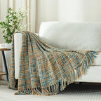 Multi-Color Gold Green Cable Woven Throw Blanket for Couch,50"X60" Boho Style Textured Blankets for Home Decor,Super Soft Warm Cozy Chunky Blanket with Decorative Tassels for Bed