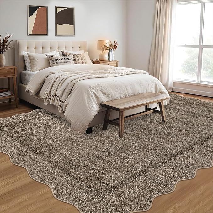 GarveeHome Scalloped Washable Area Rugs 8x10 Rugs for Living Room Modern Bedroom Rug Large Area Rug Non Slip Throw Rugs Soft Low Pile Stain Resistant Carpet for Classroom Dining Room 8 ft x10 ft Taupe
