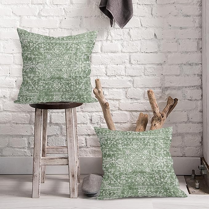 Sage Green Boho Throw Pillow Covers 24x24 Inch Decorative Square Bohemian Carpet Pattern Ethnic Pillow Cases Vintage Geographic Rug Cushion Covers Farmhouse Home Decor For Sofa Couch Outdoor Set of 2