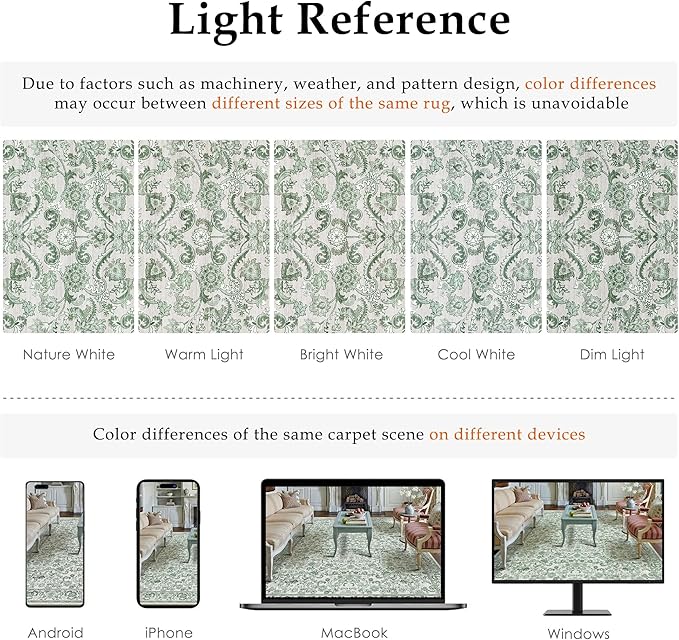 HUGEAR Green Area Rug 6x9 Machine Washable Living Room Rugs Distressed Neutral Vintage Floral Low Pile Carpet Bedroom Office Dining Room Laundry Room Non Slip Soft Lightweight