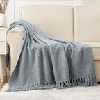 BATTILO HOME Blue Grey Throw Blanket for Couch, Chenille Knit Throw Blankets, Super Soft Dusty Blue Throw Blanket with Tassels for Bed,Sofa and Living Room,50" x 60"