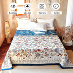 Boho Throw Blanket, 100% Organic Cotton Breathable Skin-Friendly Ultra Soft Bed Quilt Throw - All Season Floral Farmhouse Décor Luxury Blanket for Sofa Couch Chair and Gift. 60" x 80"