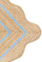 Jute Wave Scalloped Boho Jute Rug, Sky Blue (6'x9'), Runner, Geometric Pattern, Beige, Rectangular, Indoor, Hallway