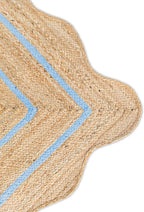 Wave Scalloped Natural Jute Rug Boho Jute Rug Entryway Runner Rug Farmhouse Scallop Rug, Sky Blue (2'6"x14')