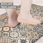 Boho Kitchen Rugs Set 2 Memory Foam Colorful Ceramic Comfort Tile Floor Mat Anti Fatigue Non-Skid PVC Runner Rug Water & Oil Proof Carpet for Kitchen Laundry Sink,17.3x28+17.3x47 Inch, C3