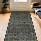 Dark Green Washable 3x6 Large Entryway Runner Rug Indoor, Non-Slip Floor Rugs for Kitchen, Bedroom, Bathroom Beside Bed, Stain & Fade Resistant, Vintage Floral Design